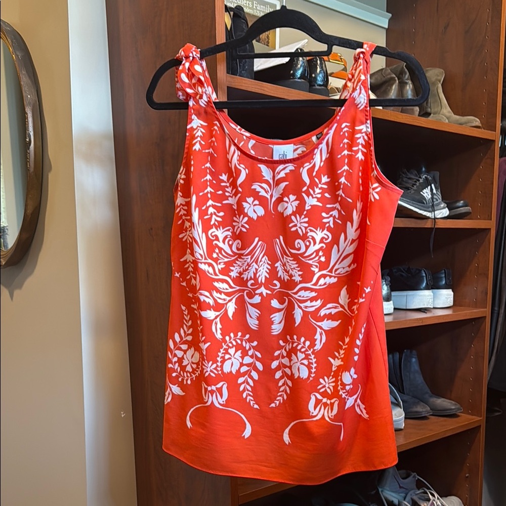 CAbi orange  and White Floral Tank Top